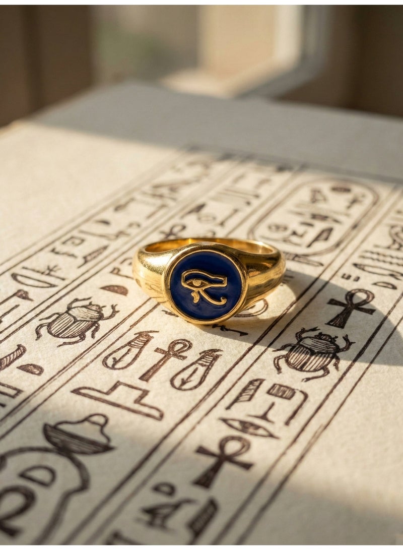 Shein 316 Stainless Steel Eye of Horus Ring – Free Size – Gold with Blue Enamel – Anti‑Rust & Anti‑Fade Egyptian Design - Image 2
